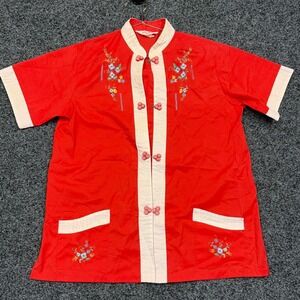 Jodie Arden Shirt Womens 36 Red Floral Embroidered Frog Closure Vintage Top